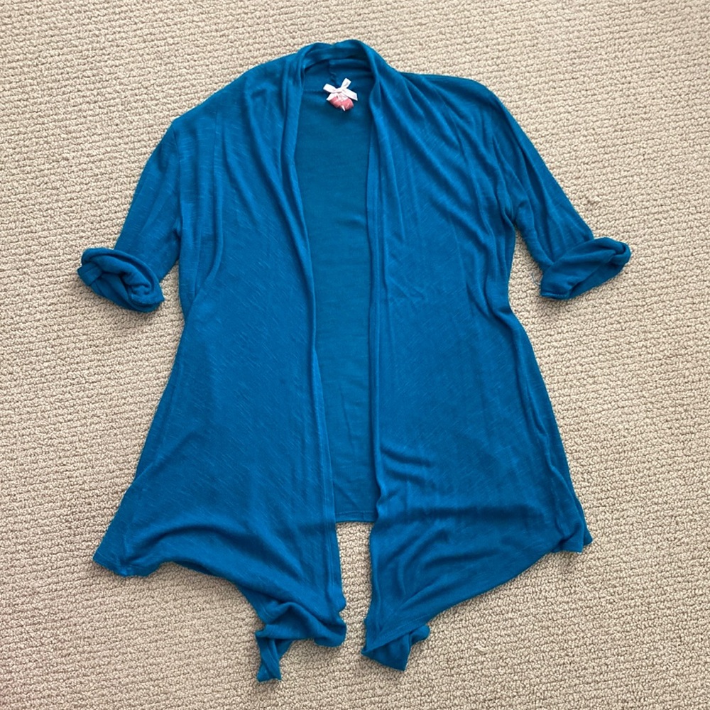 Derek Heart Y2K Cardigan Teal Blue Ultra Soft Bella Swan Size XS Flowy Stretch